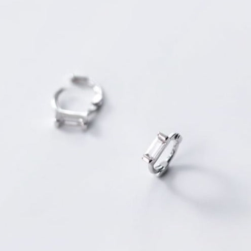 Colour Pop Baguette Huggie in Sterling Silver and white diamante