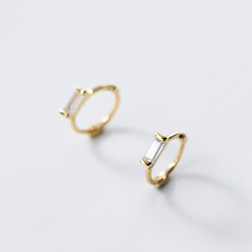 Colour Pop Baguette Huggie in Sterling Silver - yellow gold and white diamante