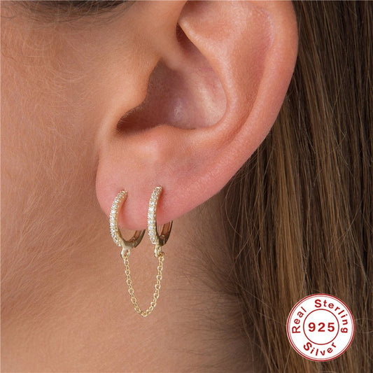 Double Micropavé Chain Huggie in Sterling Silver
