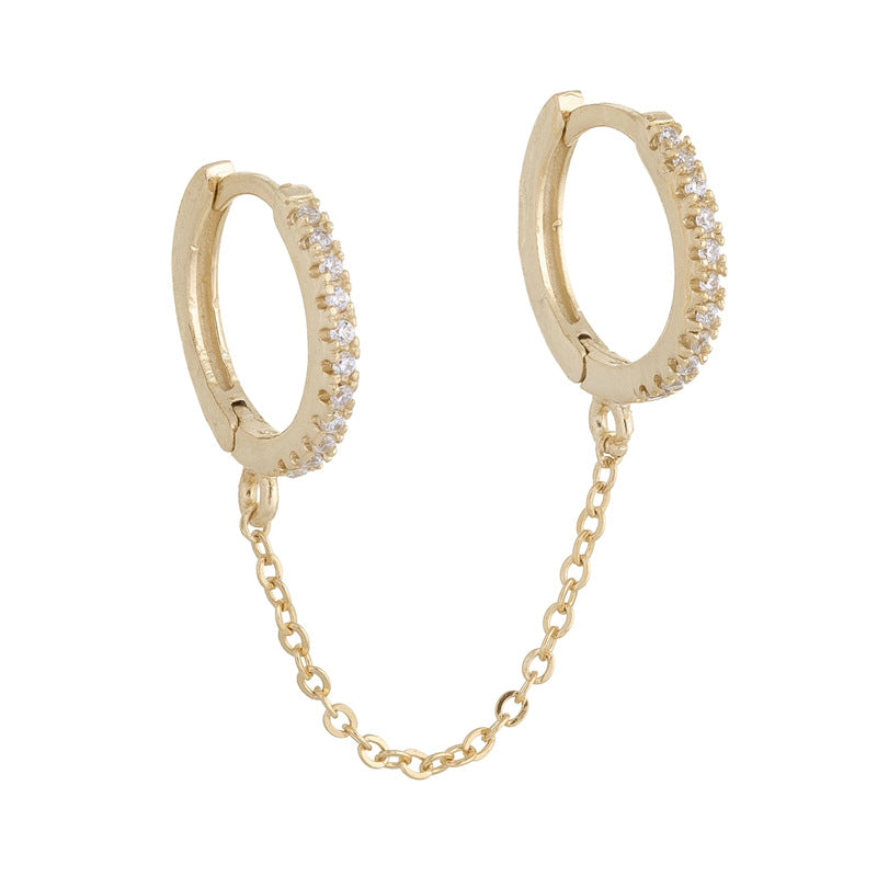 Double Micropave Chain Huggie in Sterling Silver