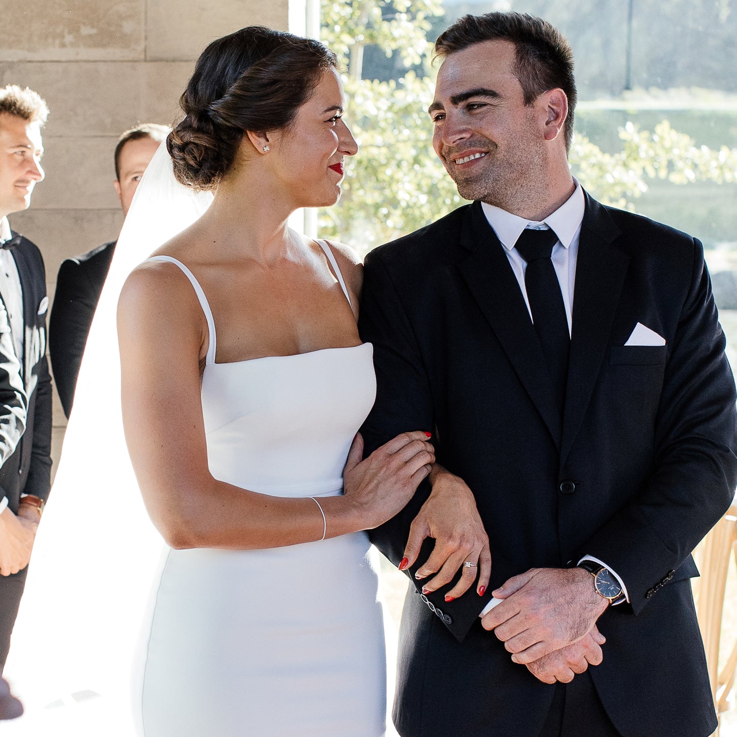 Sterling silver petite tennis bracelet seen on Marciel Hopkins at her wedding