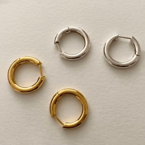 Yellow gold plated and Sterling Silver Chunky Huggie Earrings