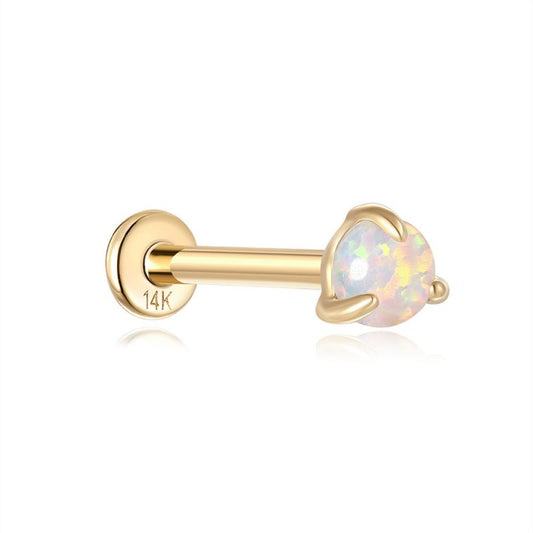 14k Solid Gold Round Opal Flatback Stud (1pc single)