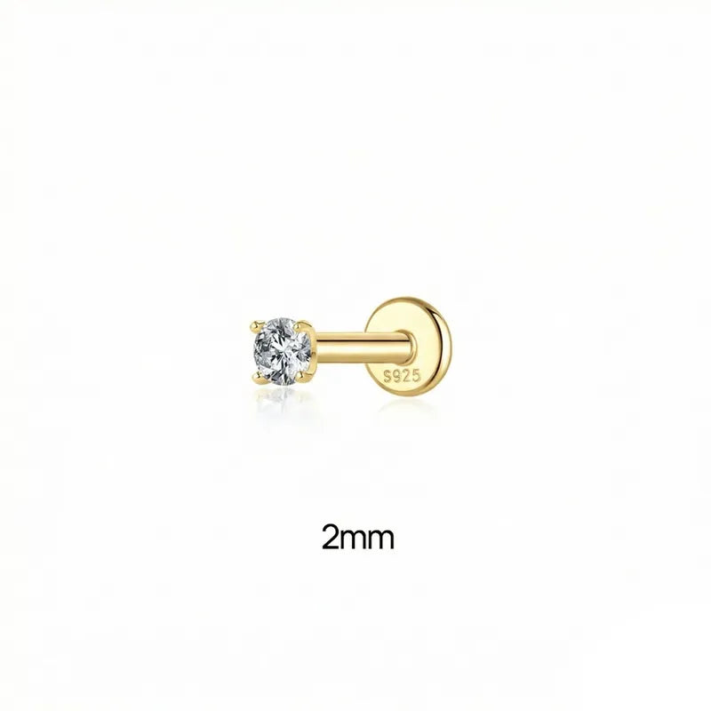 2mm Moissanite | Sterling Silver Flat Back Stud 16G Gauge