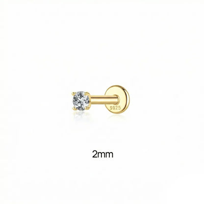2mm Moissanite | Sterling Silver Flat Back Stud 16G Gauge
