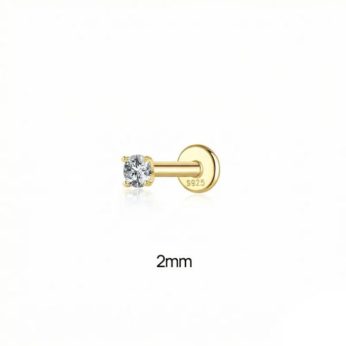 2mm Moissanite | Sterling Silver Flat Back Stud 16G Gauge