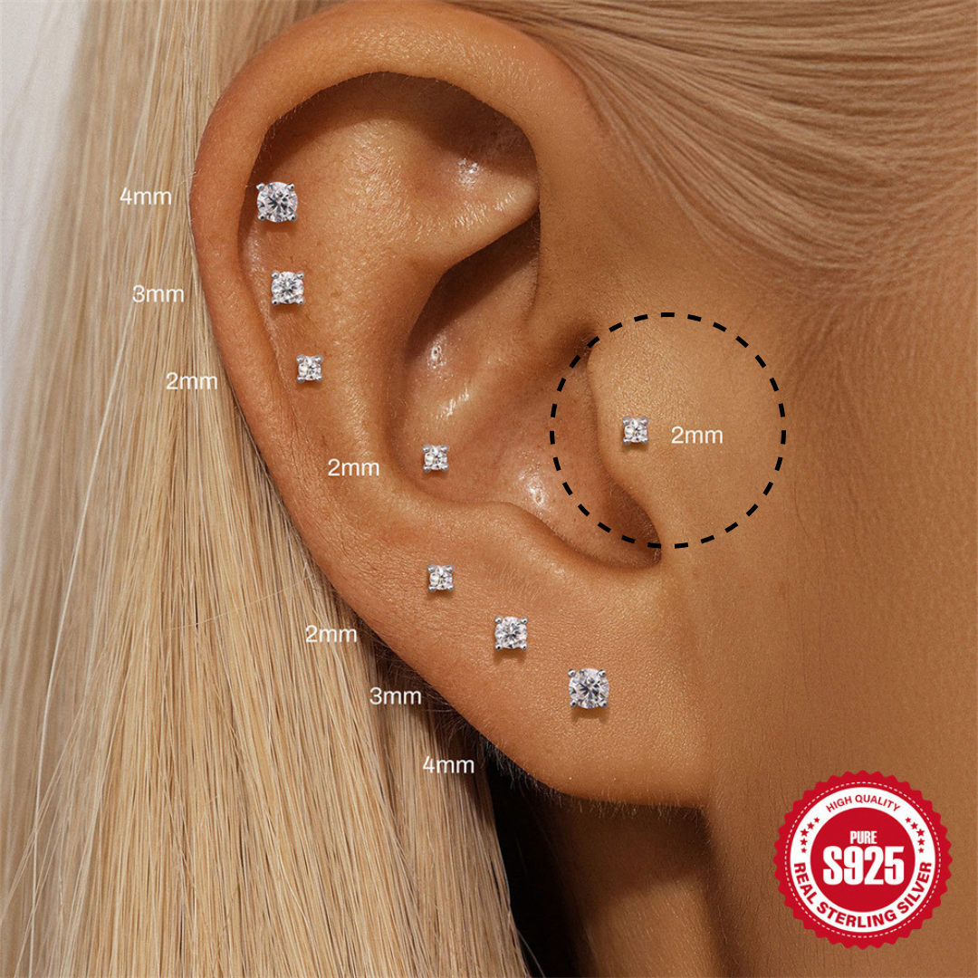 2mm Moissanite | Sterling Silver Flat Back Stud 16G Gauge