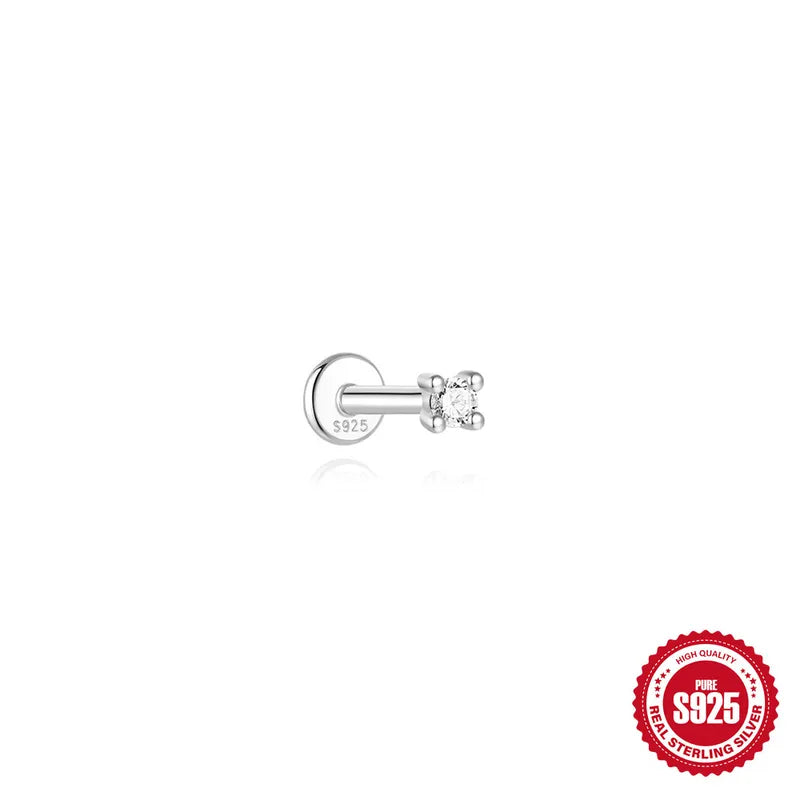 2mm Moissanite | Sterling Silver Flat Back Stud 16G Gauge