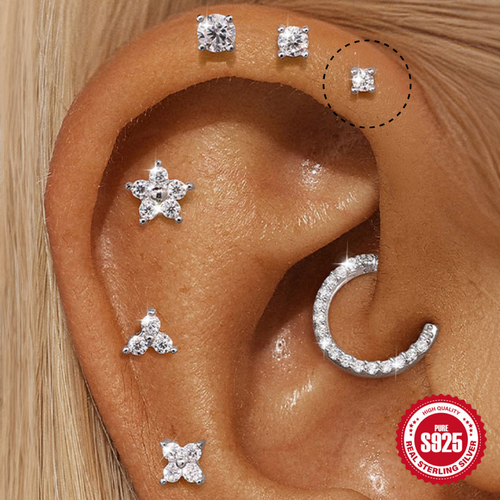 2mm Round Lab Diamond | Sterling Silver Flat Back Stud 16G Gauge