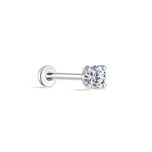 2mm Round Lab Diamond | Sterling Silver Flat Back Stud