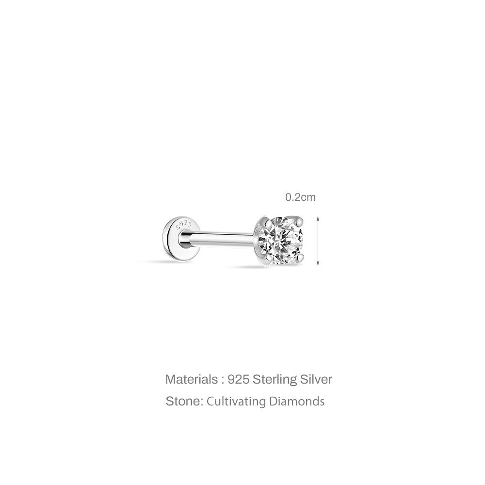 2mm Round Lab Diamond | Sterling Silver Flat Back Stud 16G Gauge