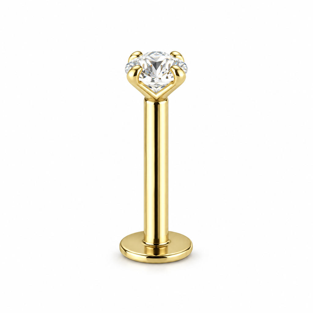 2mm CZ | Solid Gold Threadless Flat Back Stud 16G Gauge