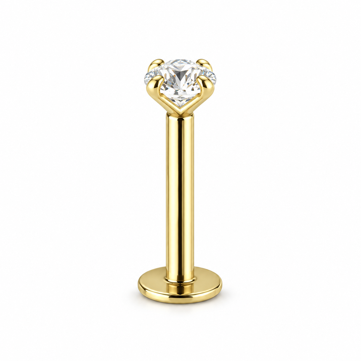 2mm CZ | Solid Gold Threadless Flat Back Stud 16G Gauge