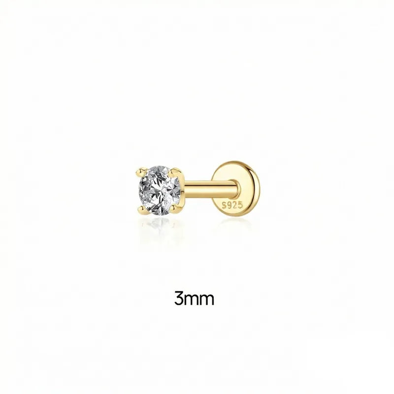 3mm Moissanite | Sterling Silver Flat Back Stud 16G Gauge
