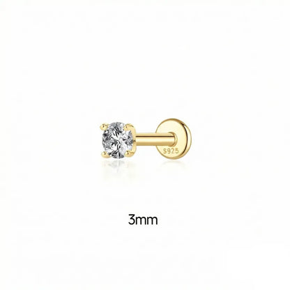 3mm Moissanite | Sterling Silver Flat Back Stud 16G Gauge