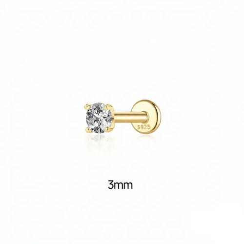 3mm Moissanite | Sterling Silver Flat Back Stud 16G Gauge