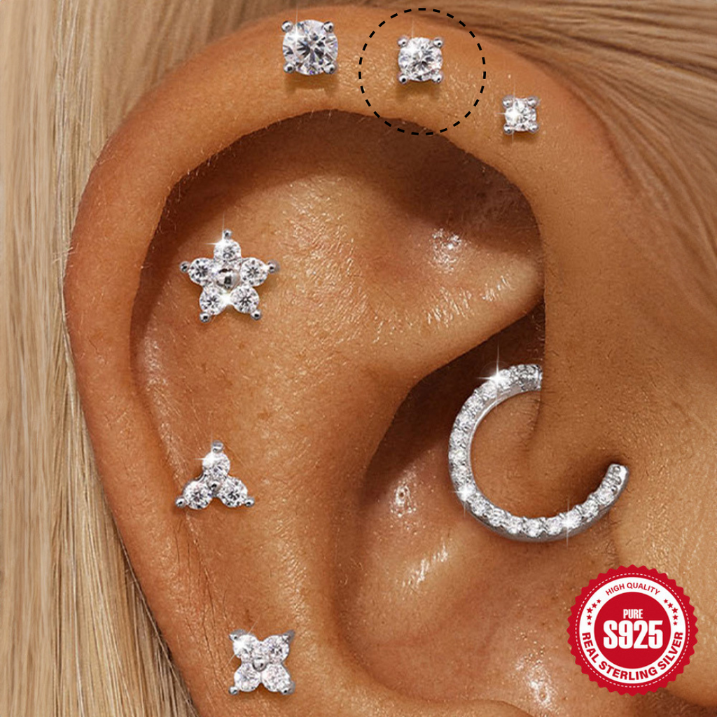 3mm Moissanite | Sterling Silver Flat Back Stud 16G Gauge