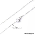Silver chain with clasp and measurement details on a white background