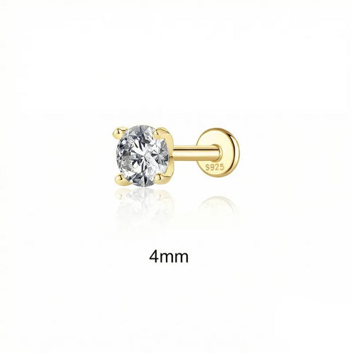 4mm Moissanite | Sterling Silver Flat Back Stud 16G Gauge