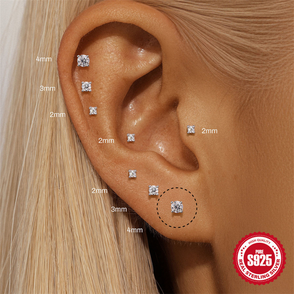 4mm Moissanite | Sterling Silver Flat Back Stud 16G Gauge