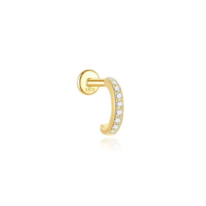 Pave CZ Hybrid Huggie | Sterling Silver Flat Back Stud 16G Gauge