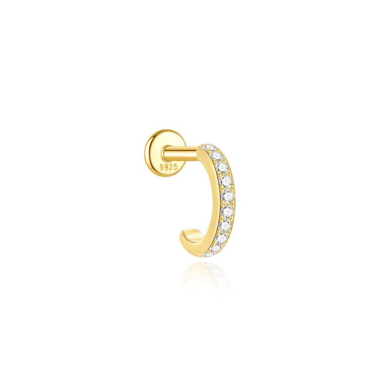 Pave CZ Hybrid Huggie | Sterling Silver Flat Back Stud 16G Gauge