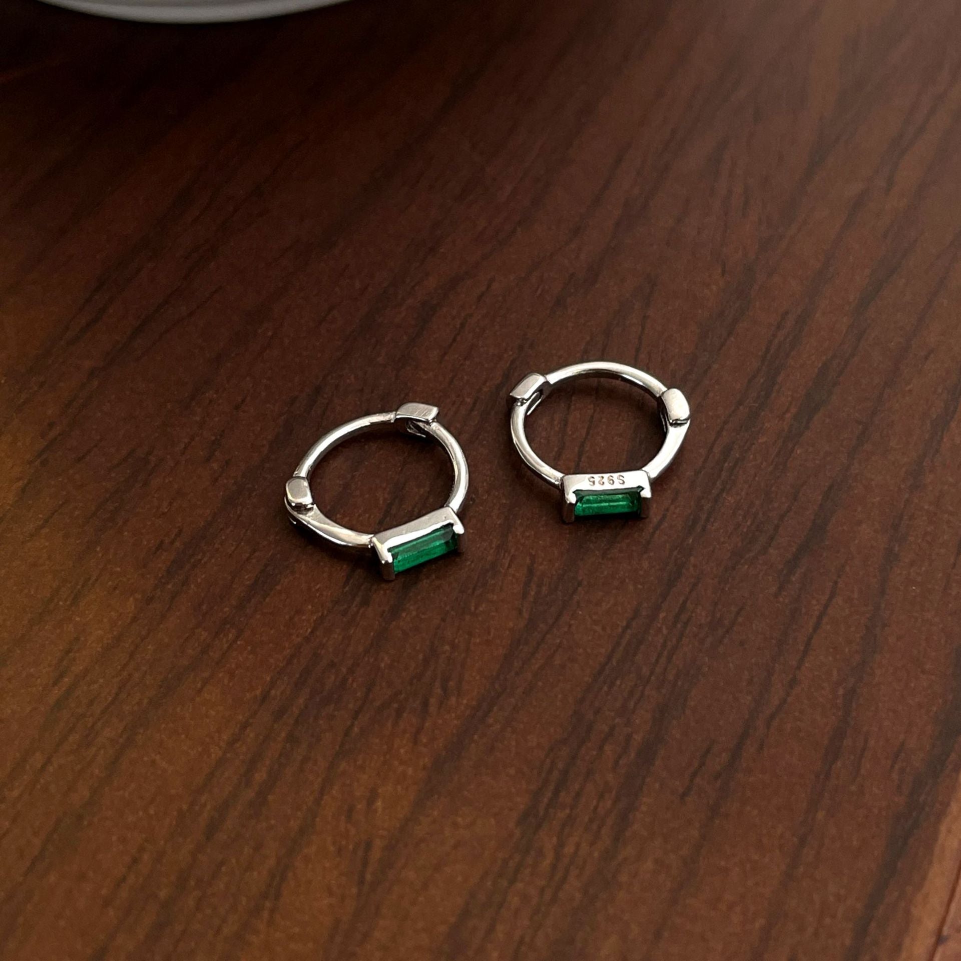 8mm Colour Baguette | Sterling Silver Huggie