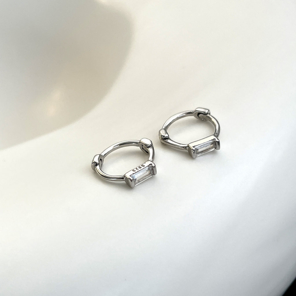 8mm Colour Baguette | Sterling Silver Huggie