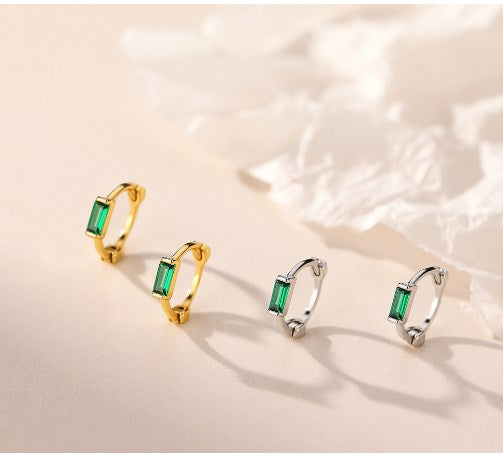 8mm Colour Baguette | Sterling Silver Huggie