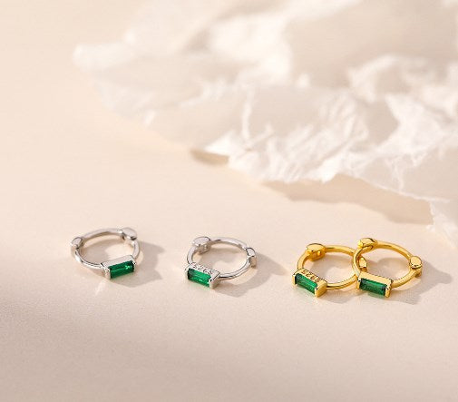 8mm Colour Baguette | Sterling Silver Huggie