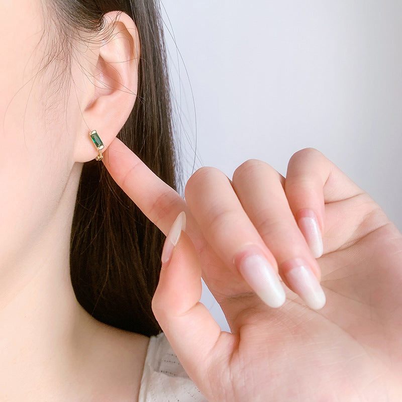 8mm Colour Baguette | Sterling Silver Huggie