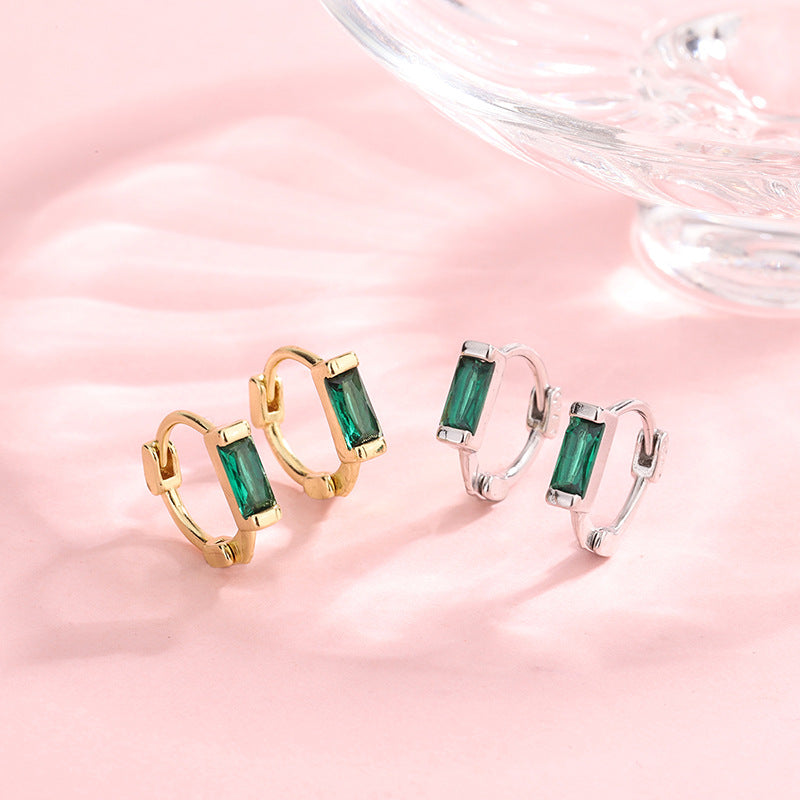 8mm Colour Baguette | Sterling Silver Huggie