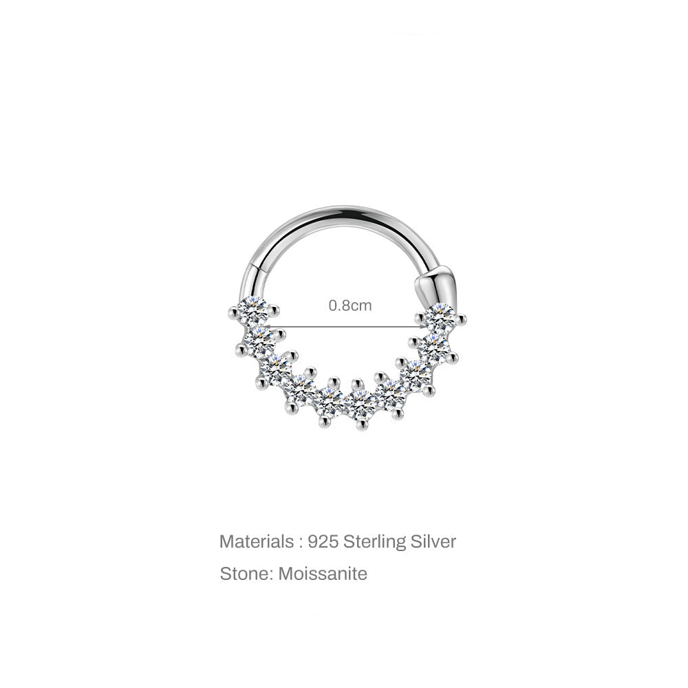 8mm Moissanite | Sterling Silver Clicker Ring 16G Gauge