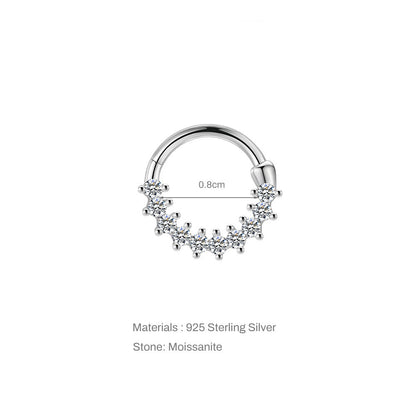 8mm Moissanite | Sterling Silver Clicker Ring 16G Gauge
