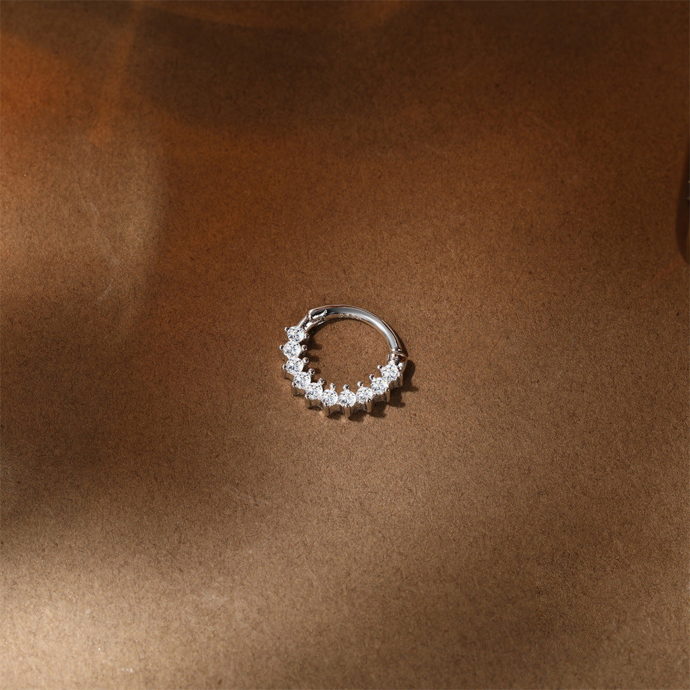 8mm Moissanite | Sterling Silver Clicker Ring 16G Gauge