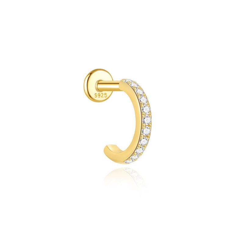 Pave CZ Hybrid Huggie | Sterling Silver Flat Back Stud 16G Gauge