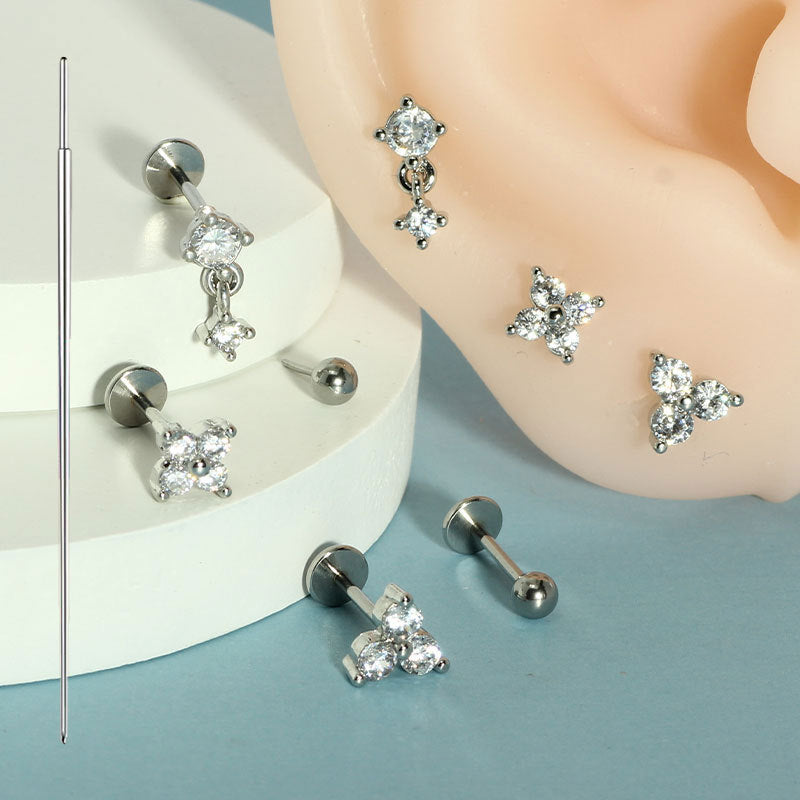 9-Piece Piercing Set | Stainless Steel Threadless Flat Back Studs 20G Gauge