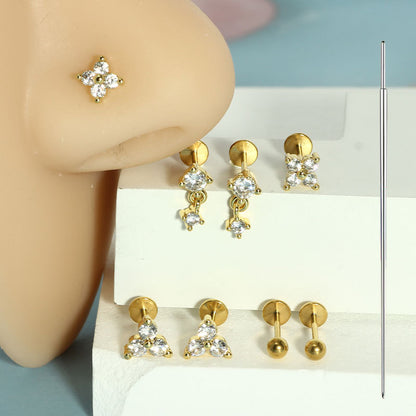 9-Piece Piercing Set | Stainless Steel Threadless Flat Back Studs 20G Gauge