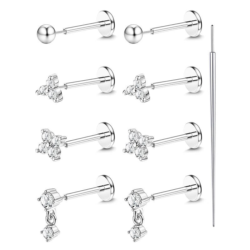 9-Piece Piercing Set | Stainless Steel Threadless Flat Back Studs 20G Gauge