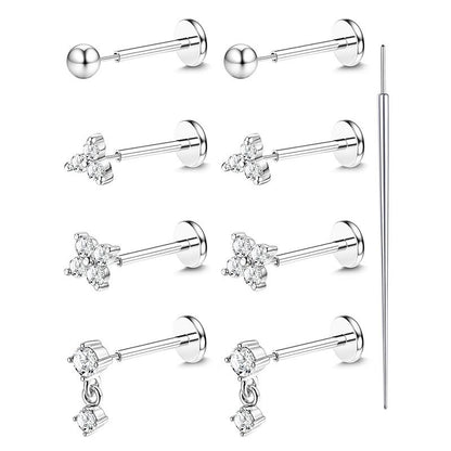9-Piece Piercing Set | Stainless Steel Threadless Flat Back Studs 20G Gauge