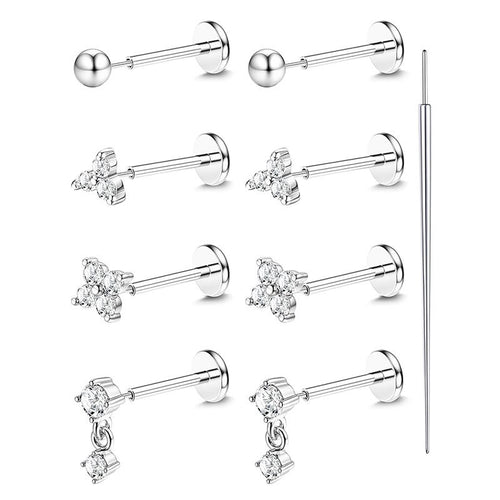 9-Piece Piercing Set | Stainless Steel Threadless Flat Back Studs 20G Gauge