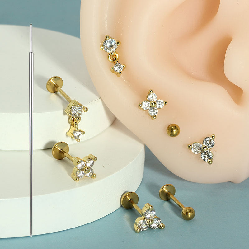 9-Piece Piercing Set | Stainless Steel Threadless Flat Back Studs 20G Gauge