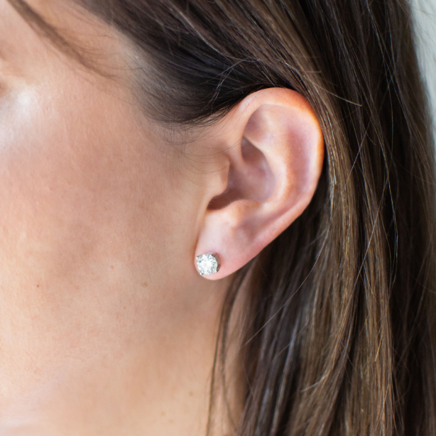 6.5mm Four Prong Moissanite Studs in Sterling Silver
