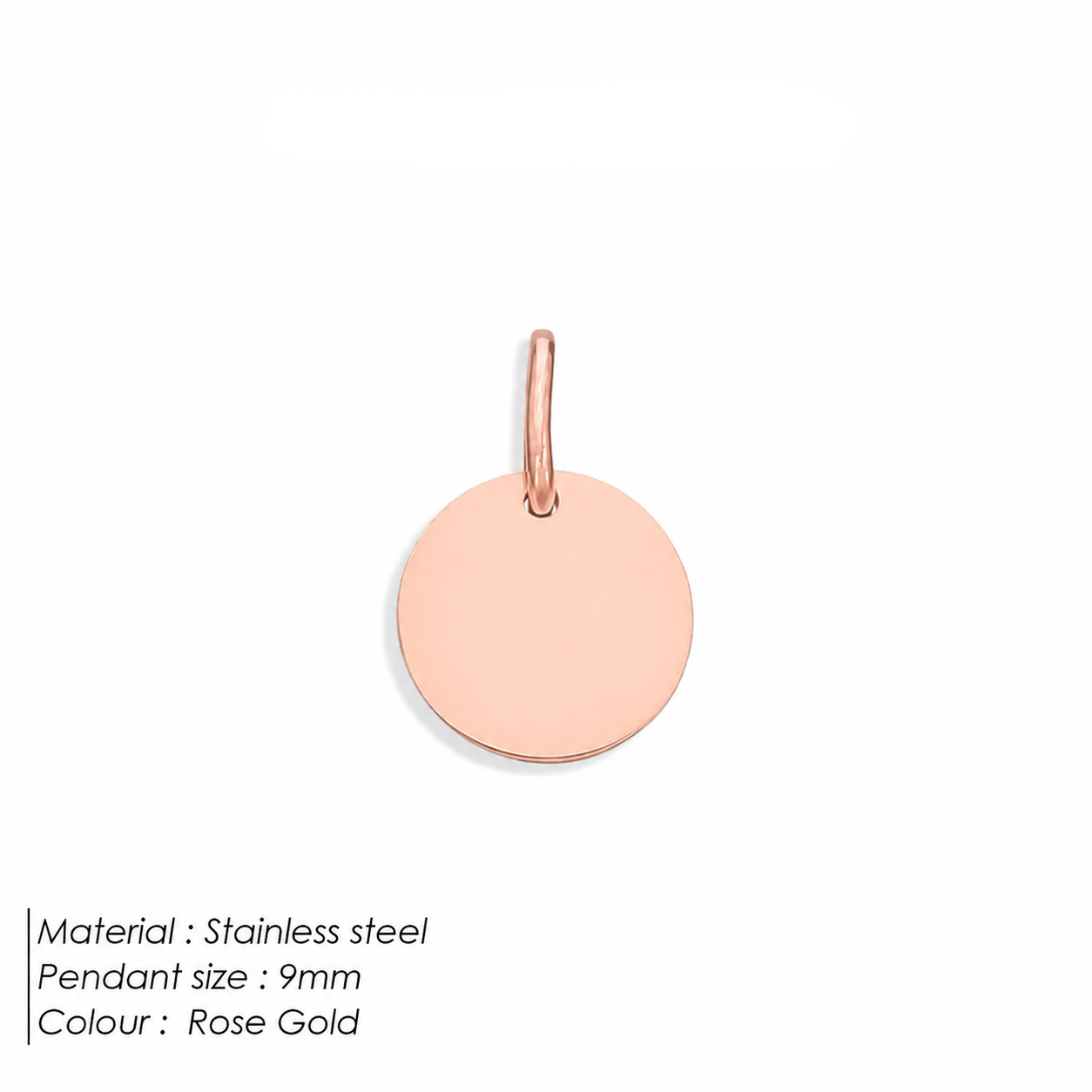 Rose gold pendant with size 9x9MM on a white background