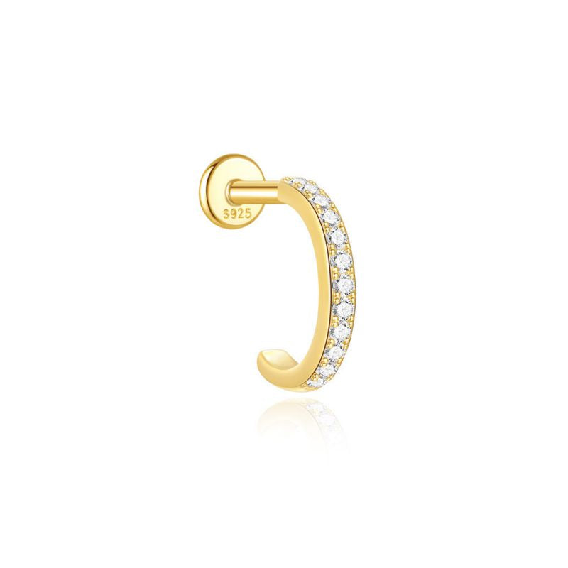 Pave CZ Hybrid Huggie | Sterling Silver Flat Back Stud 16G Gauge