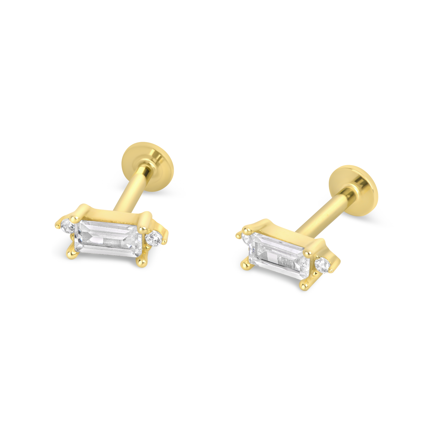 Emerald Cut Flatback Stud in Sterling Silver (1pc single)