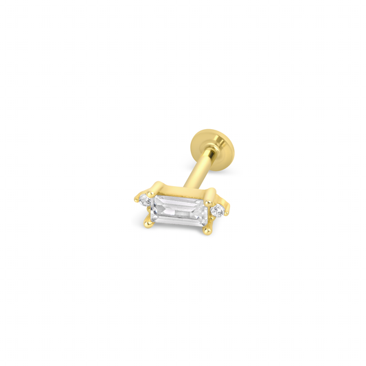 Emerald Cut Flatback Stud in Sterling Silver (1pc single)