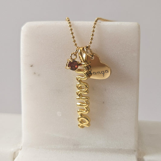 Gold Birthstone Mama Engraved Necklace