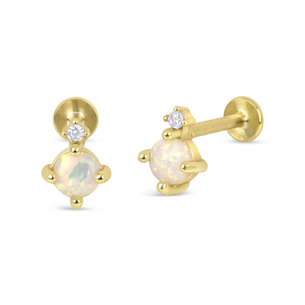 Opal Diamante Drop | Sterling Silver Flat Back Stud 16G Gauge