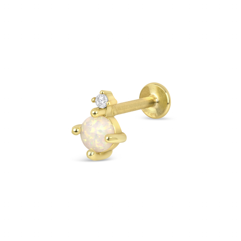 Opal Diamante Drop | Sterling Silver Flat Back Stud 16G Gauge